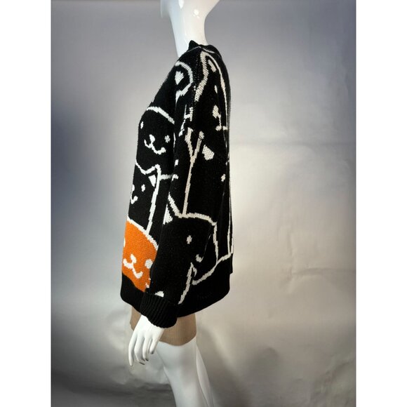 Zinv & Cdupe Vintage Large Cat Lady Black Cat Patterned Sweater Fabric Pilling - Picture 4 of 16